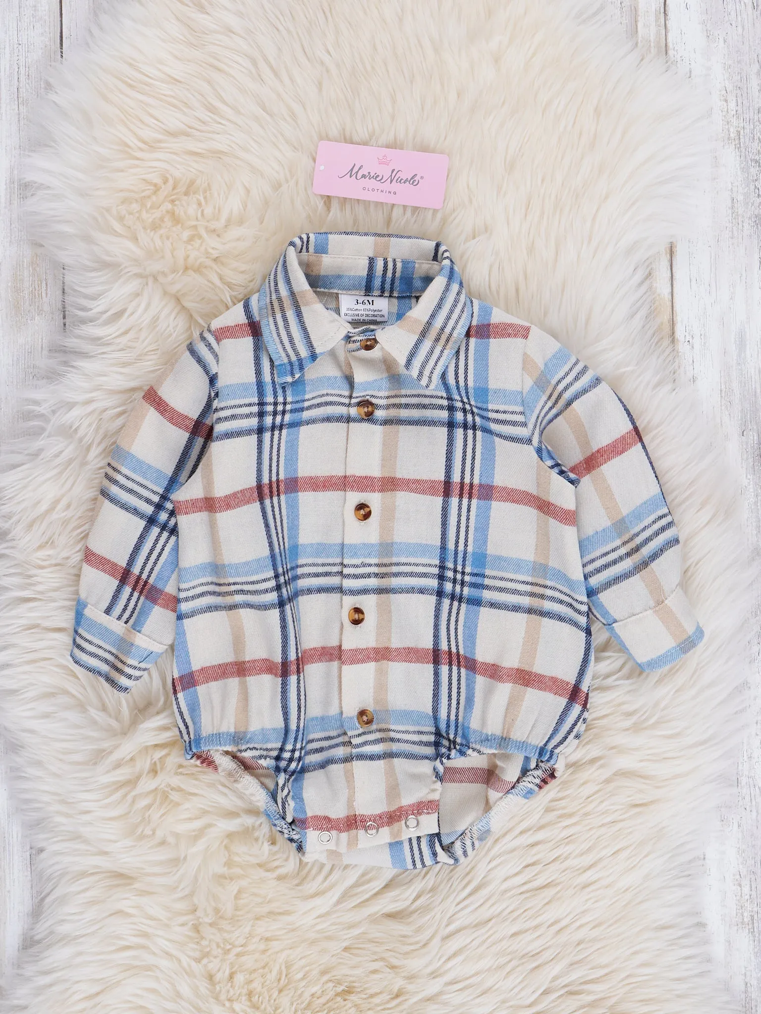 Cream & Blue Plaid Flannel Button-Up Bubble