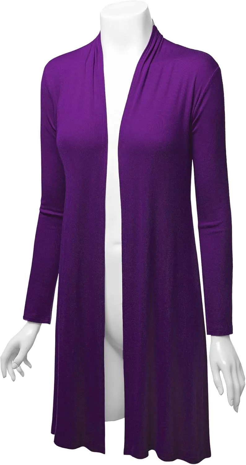 CTC Womens Solid Long Sleeve Open Front Long Cardigan