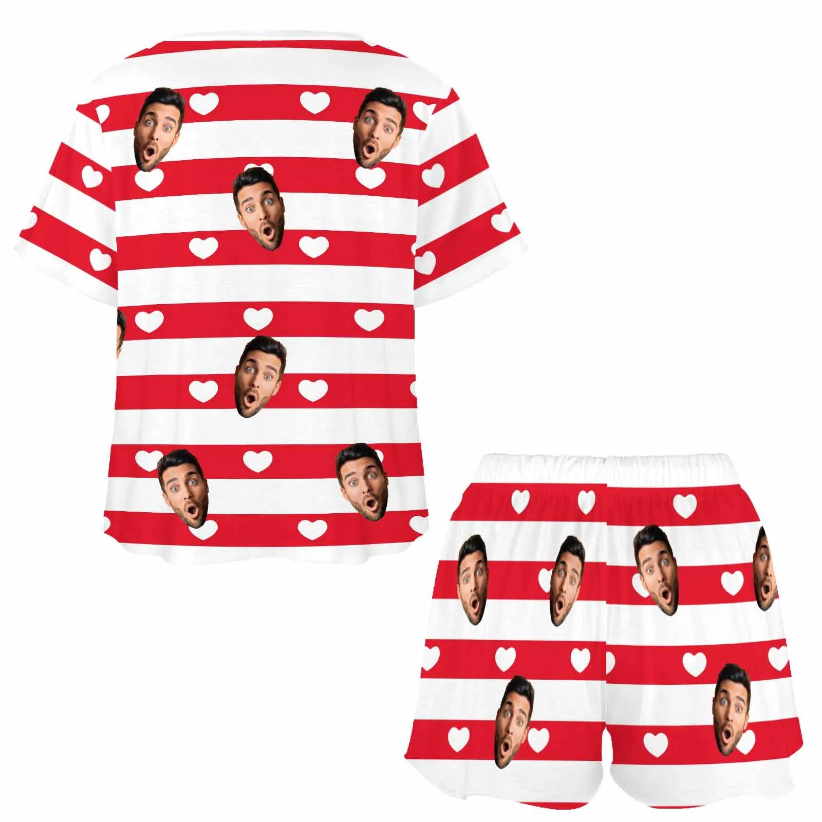 Custom Faces Women Short Pajama Set Personalized Photo Short Nightwear for GF Wife Valentine Gift for Her