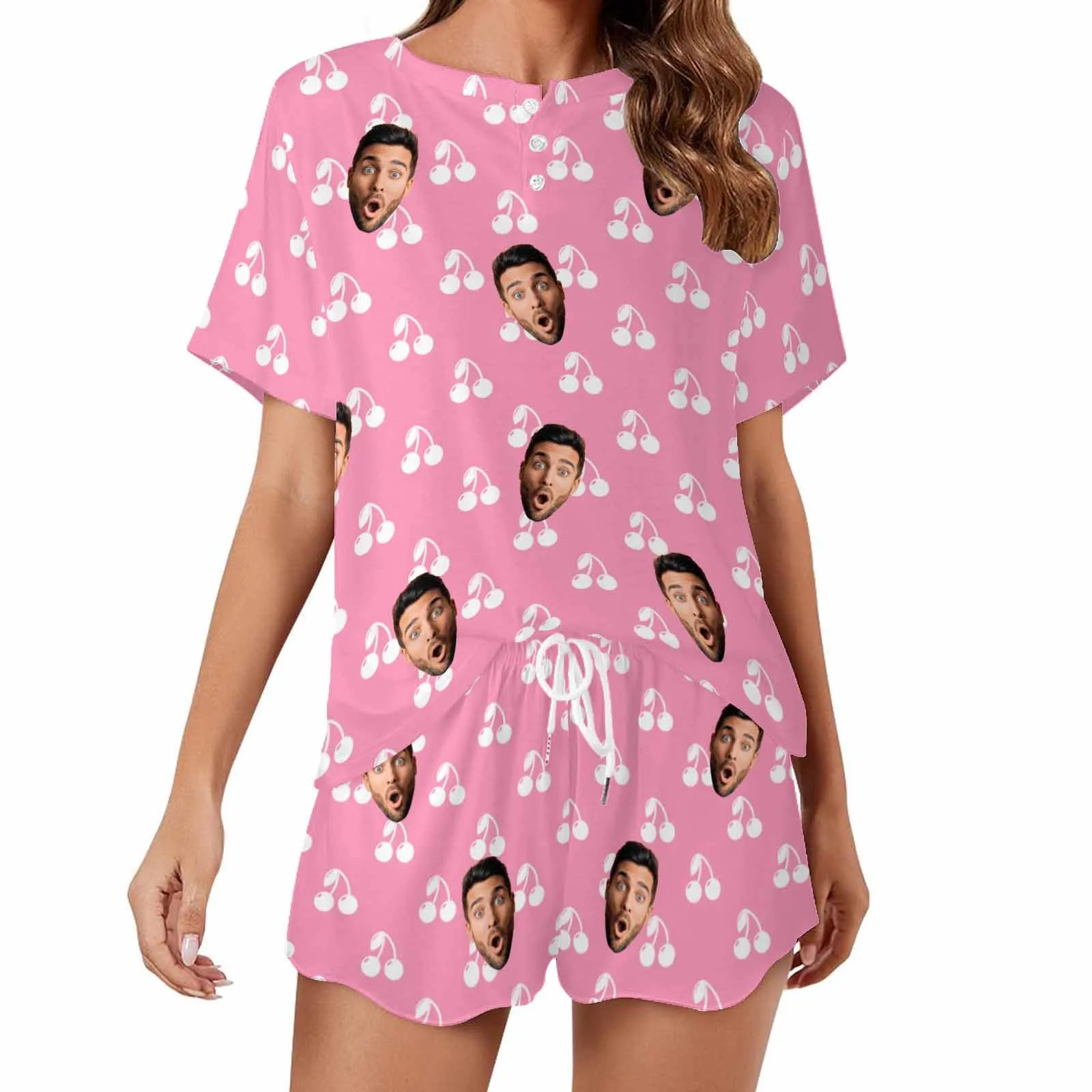 Custom Faces Women Short Pajama Set Personalized Photo Short Nightwear for GF Wife Valentine Gift for Her