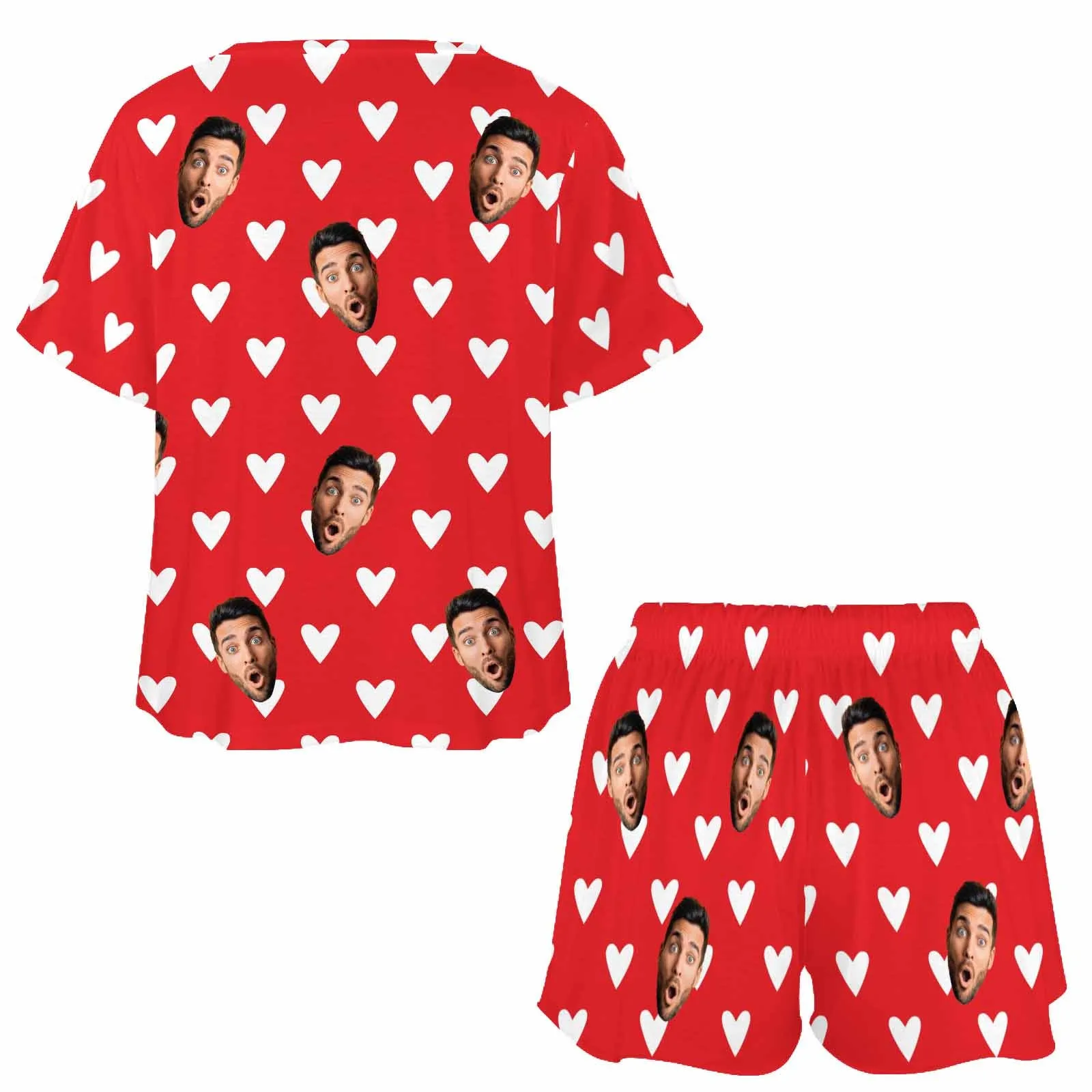 Custom Faces Women Short Pajama Set Personalized Photo Short Nightwear for GF Wife Valentine Gift for Her