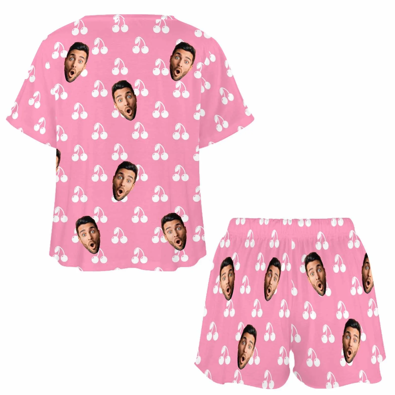 Custom Faces Women Short Pajama Set Personalized Photo Short Nightwear for GF Wife Valentine Gift for Her