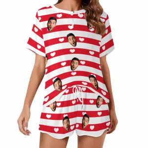 Custom Faces Women Short Pajama Set Personalized Photo Short Nightwear for GF Wife Valentine Gift for Her