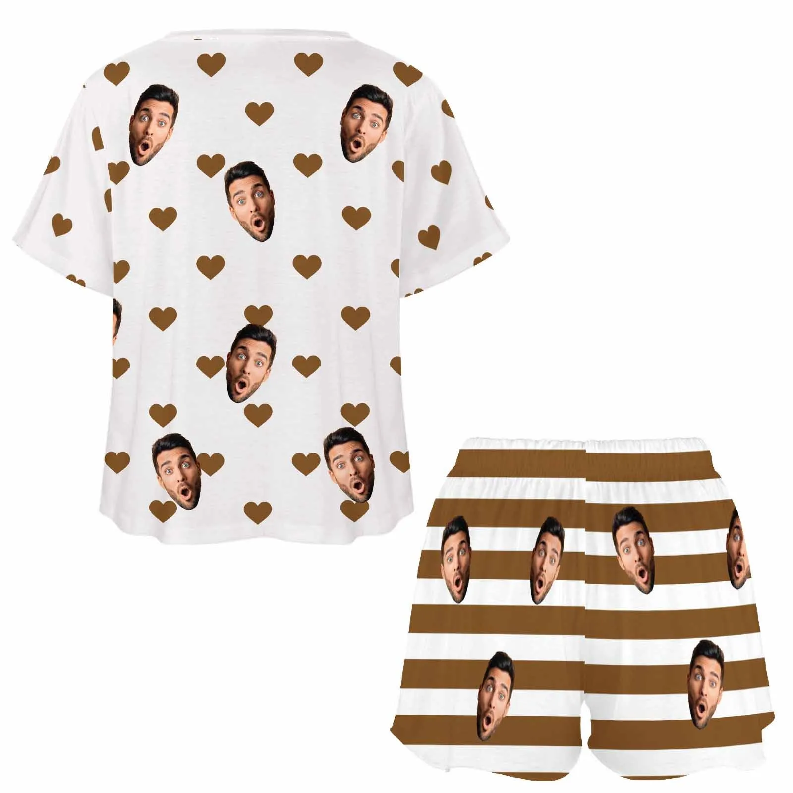 Custom Faces Women Short Pajama Set Personalized Photo Short Nightwear for GF Wife Valentine Gift for Her