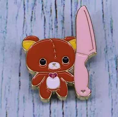 Cute Bear with Knife Meme - Enamel Pin (Enamel Pins Near Me)