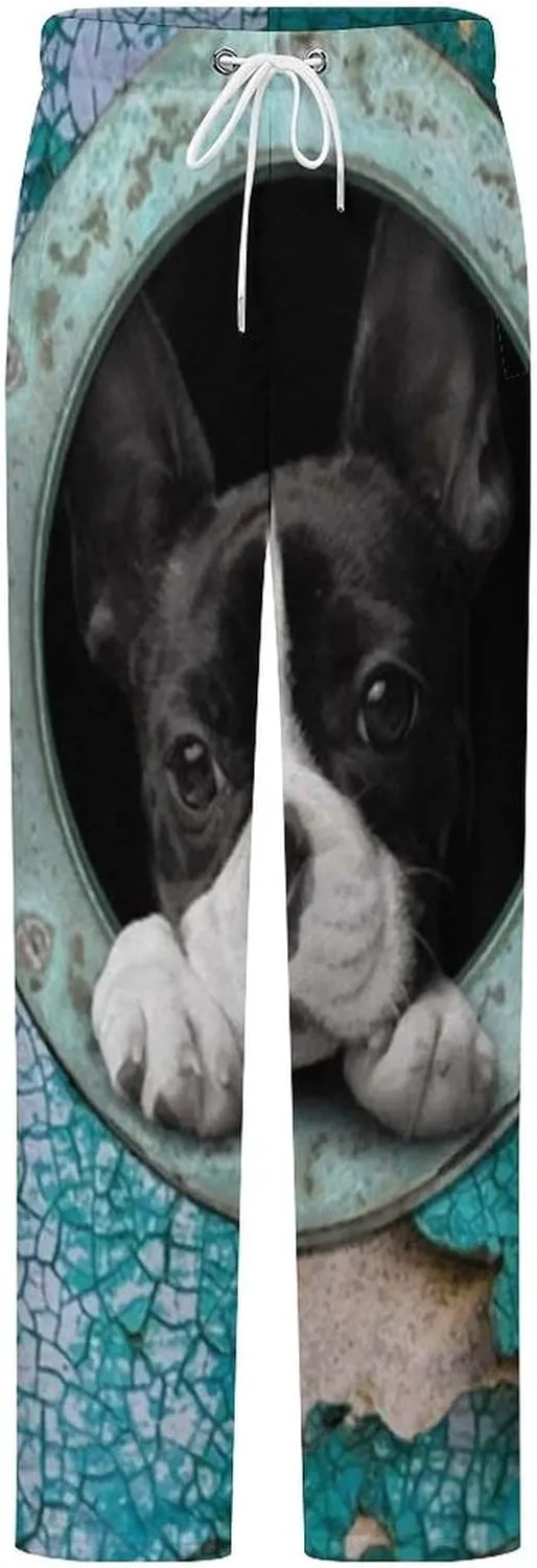 Cute Boston Terrier Women's Flannel Pajama Pants Fleece Lounge Sleep Bottoms PJ