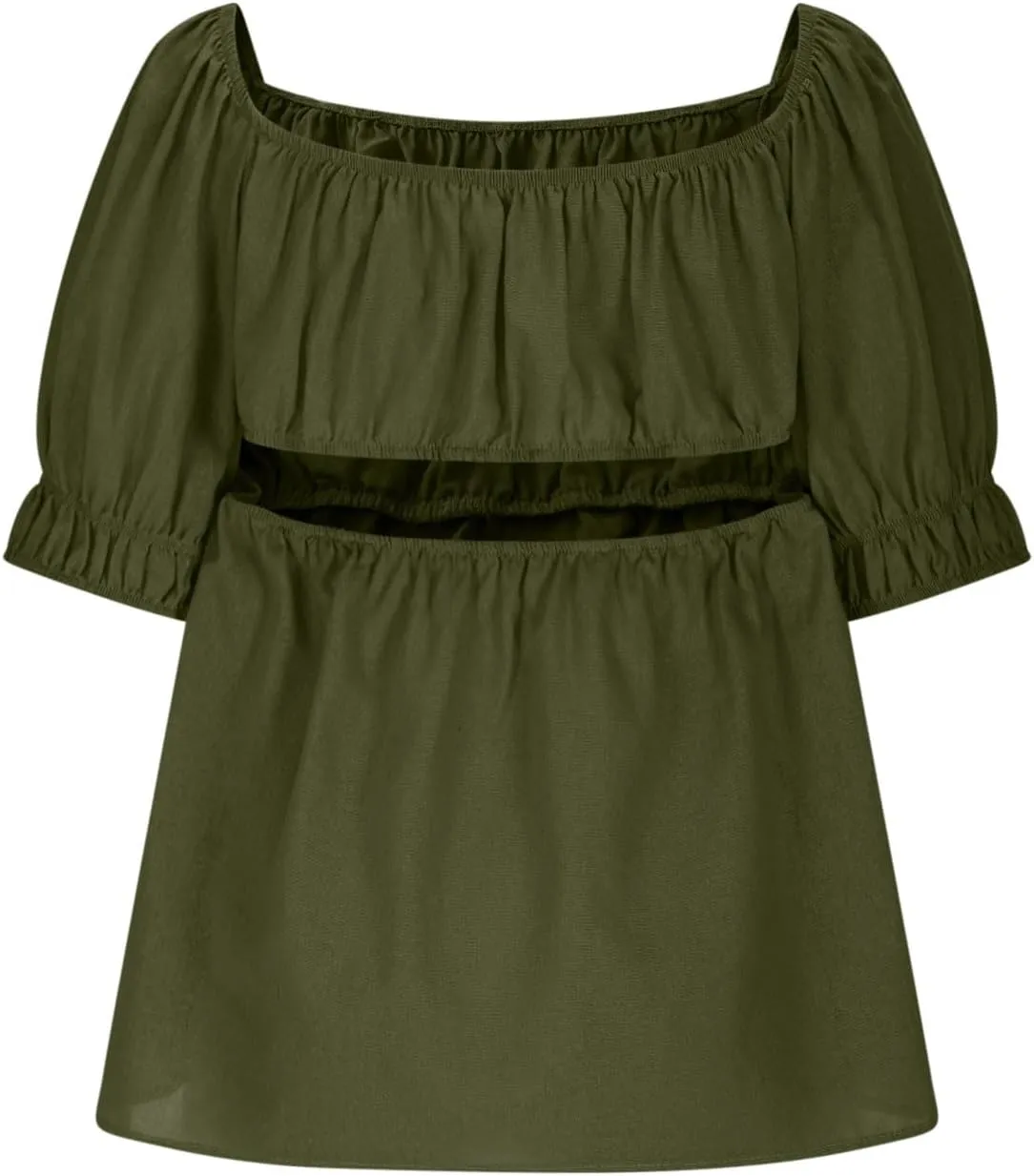 Cute Cotton Linen Lounge Set Women Fashion 2 Piece Outfit Square Neck Puff Short Sleeve Babydoll T Shirts and Shorts