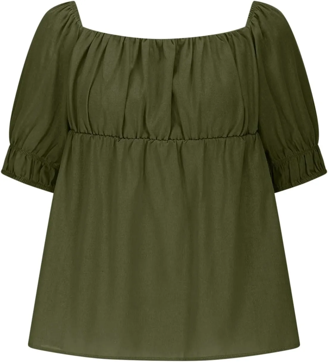 Cute Cotton Linen Lounge Set Women Fashion 2 Piece Outfit Square Neck Puff Short Sleeve Babydoll T Shirts and Shorts