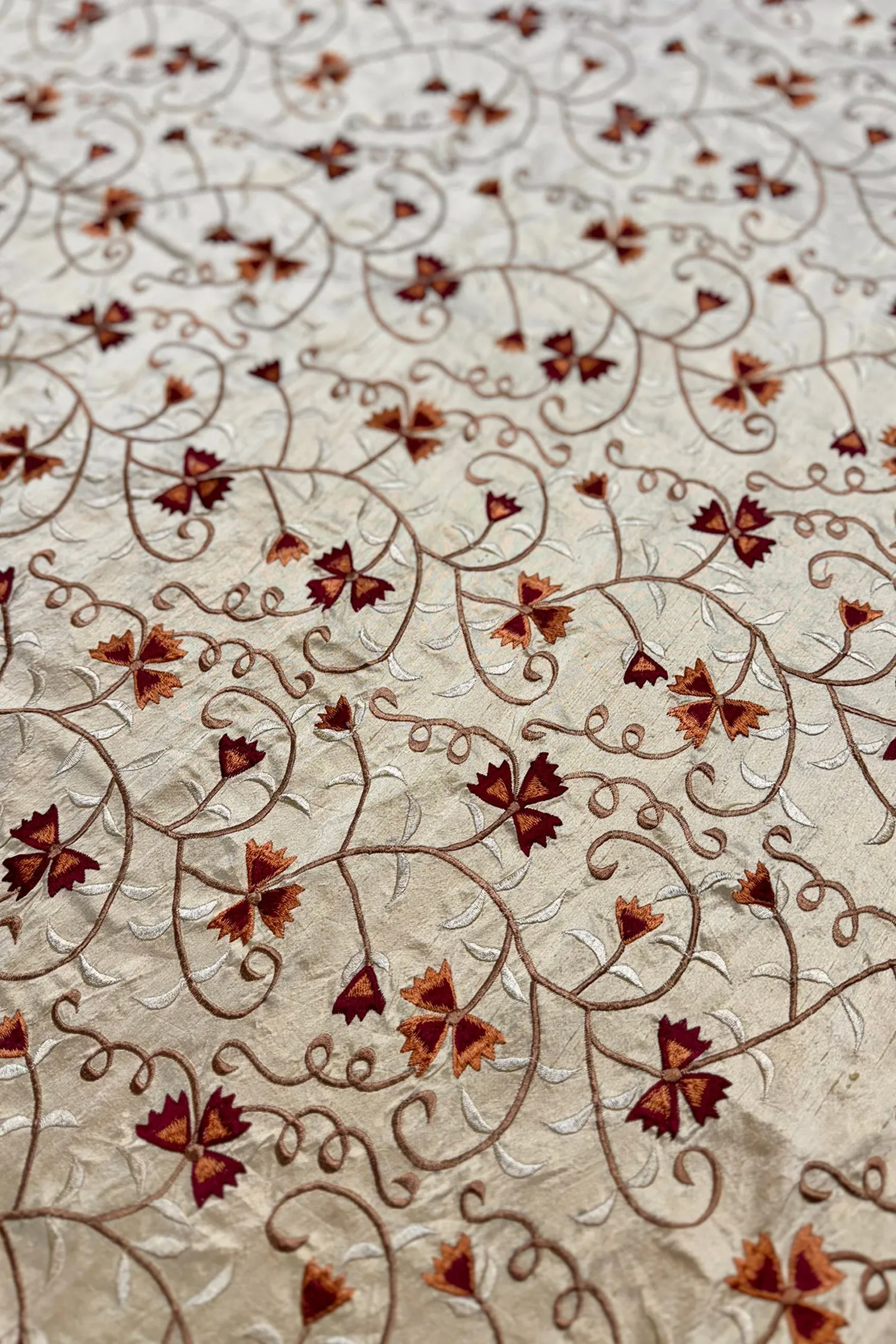 Dark Beige/Multicolor Embroidered Dupioni Silk