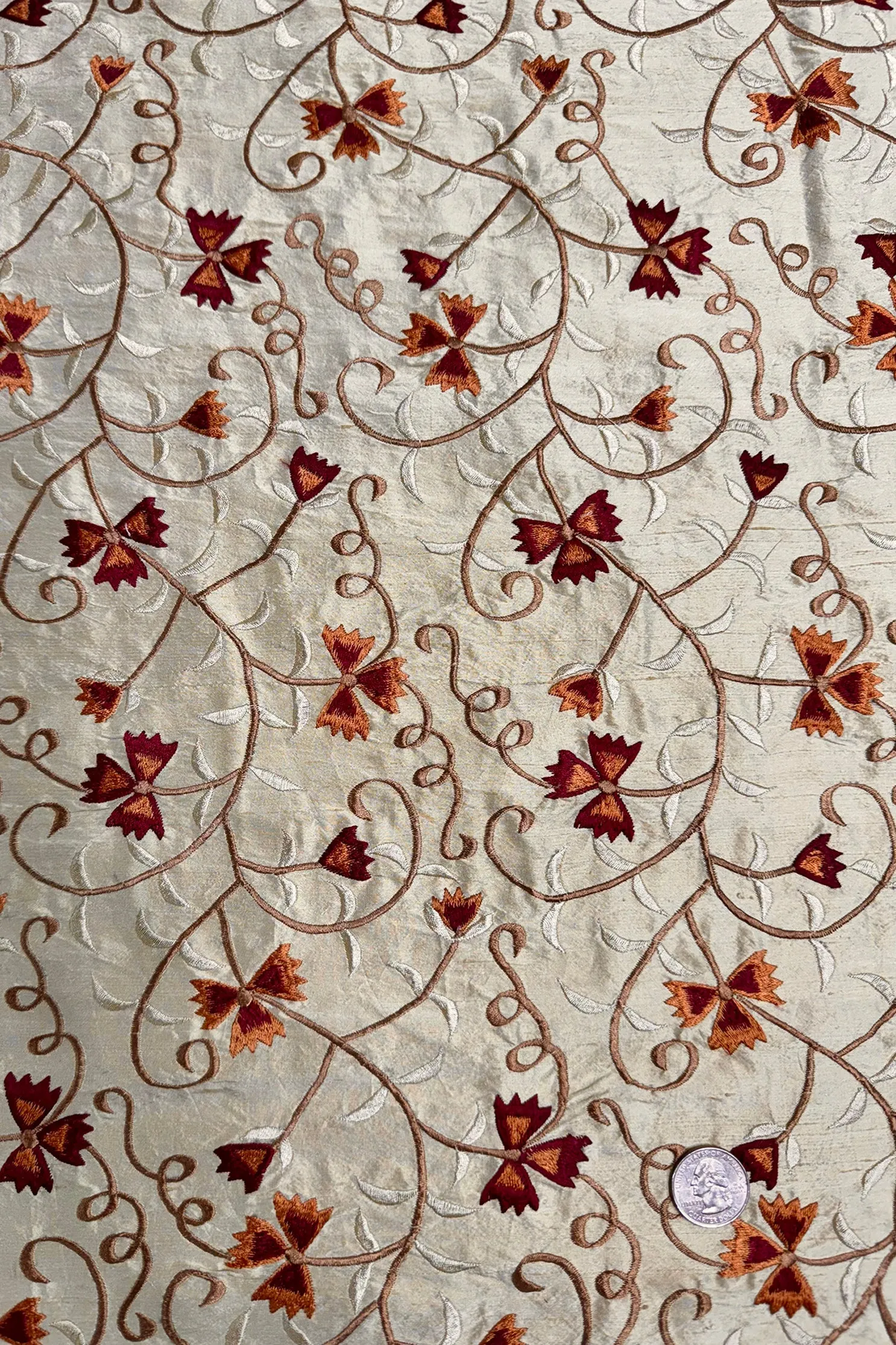 Dark Beige/Multicolor Embroidered Dupioni Silk