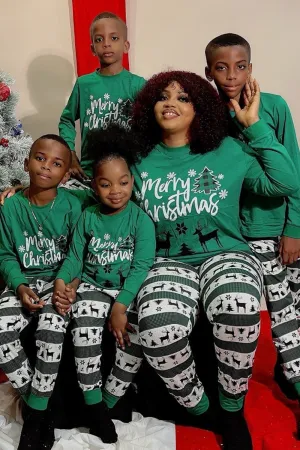 Dark Green Merry Christmas Printed Family Pajama Sets