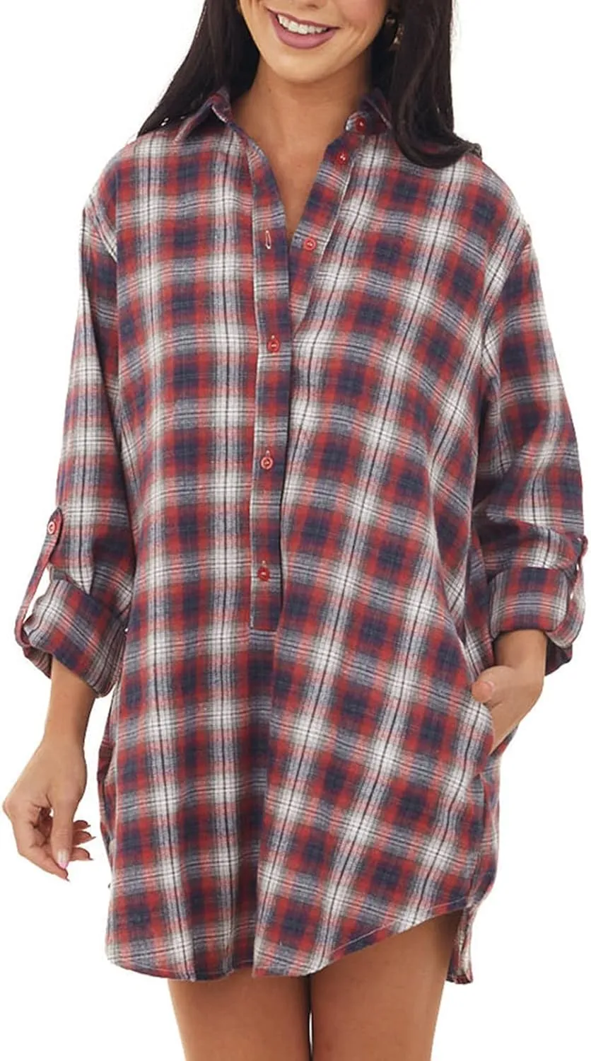 DASAYO Women Plaid Long Jacket Casual Long Sleeve Shirt Blouses Oversized Button Down Long Cardigan Oversized Boyfriend Tops