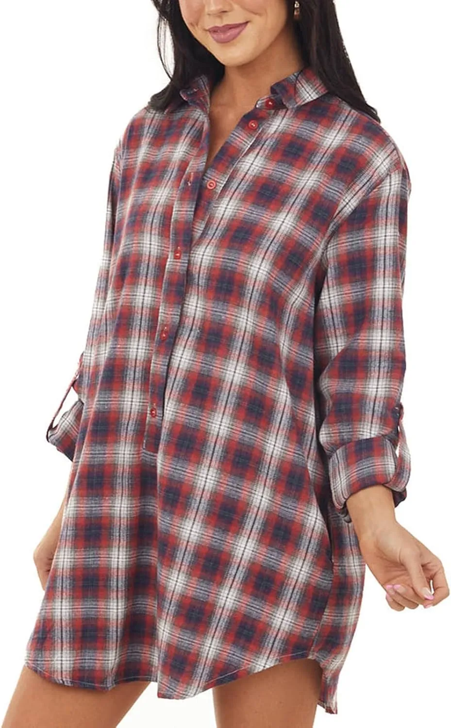 DASAYO Women Plaid Long Jacket Casual Long Sleeve Shirt Blouses Oversized Button Down Long Cardigan Oversized Boyfriend Tops