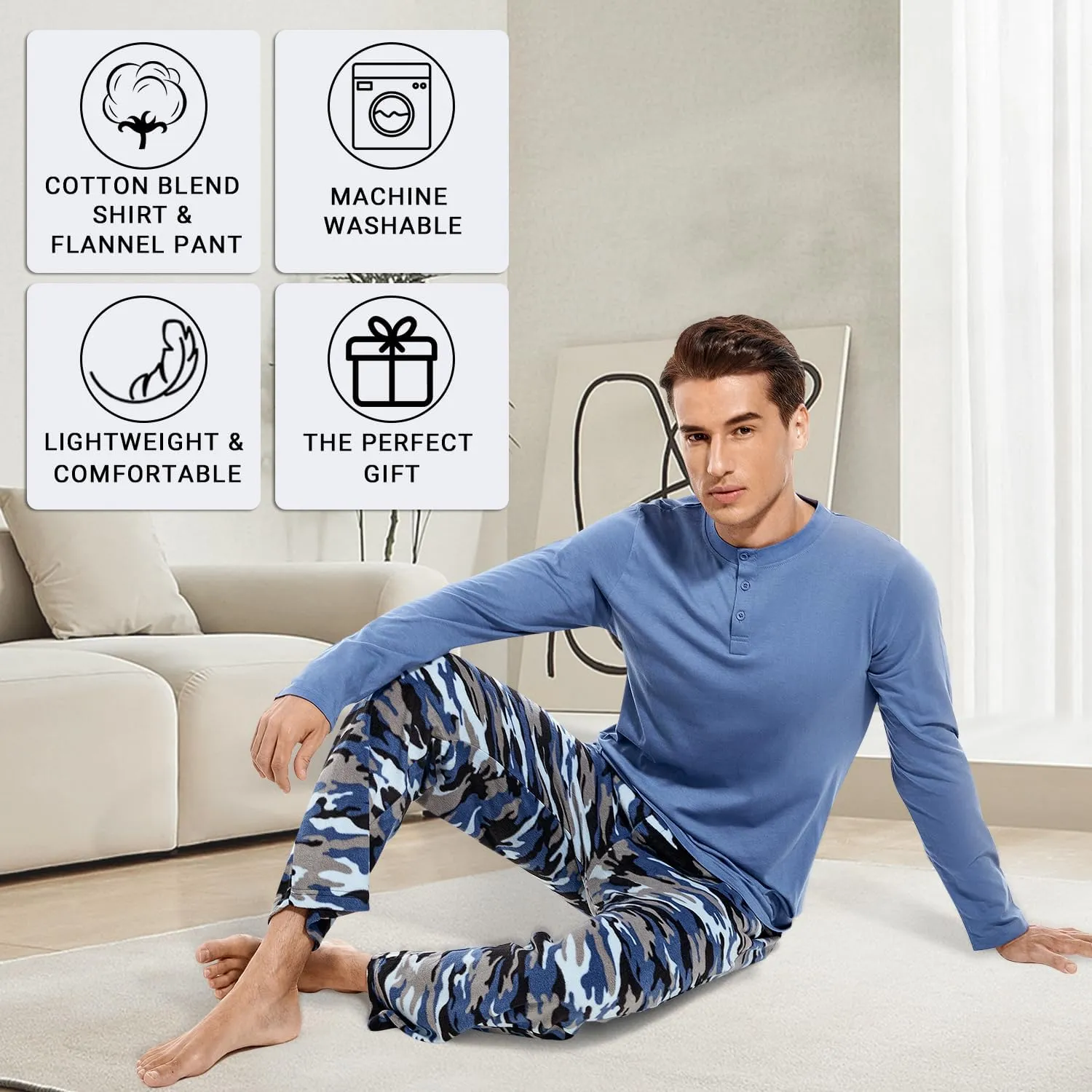 DG Hill Pajama Pants Men - Flannel Pajama Pants Fleece PJS Sets Cotton Top - Mens Pajama Set PJ Sleep Pant Loungewear Sets