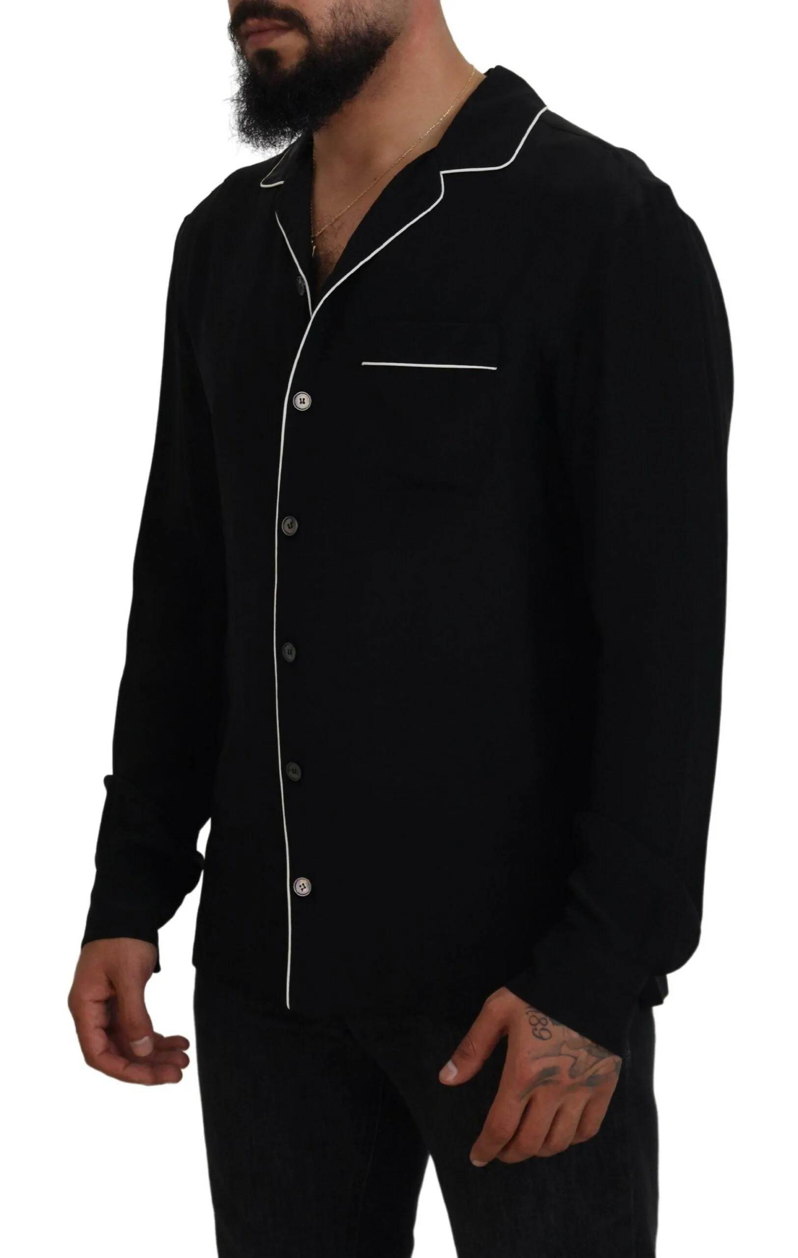 Dolce & Gabbana Black Silk Pajama Top Shirt
