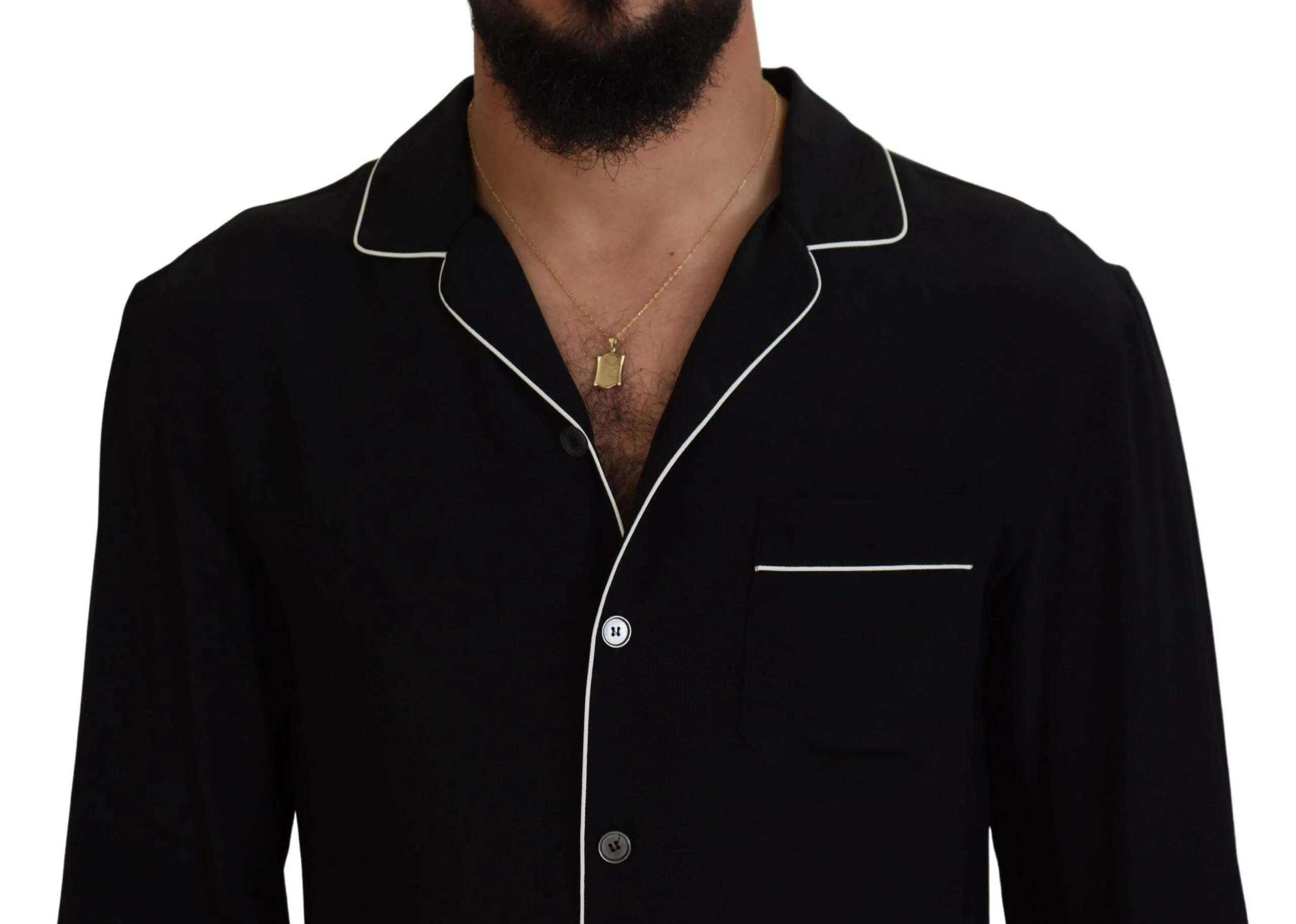 Dolce & Gabbana Black Silk Pajama Top Shirt