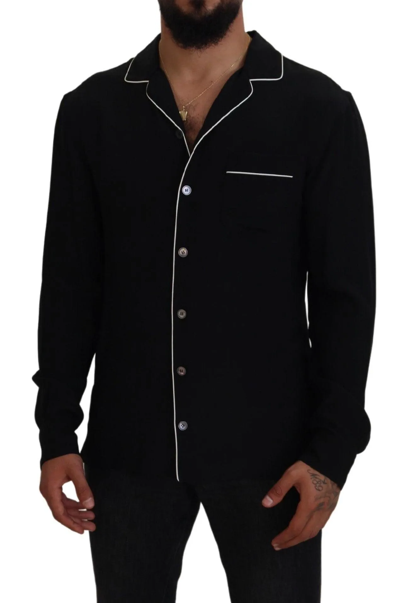 Dolce & Gabbana Black Silk Pajama Top Shirt