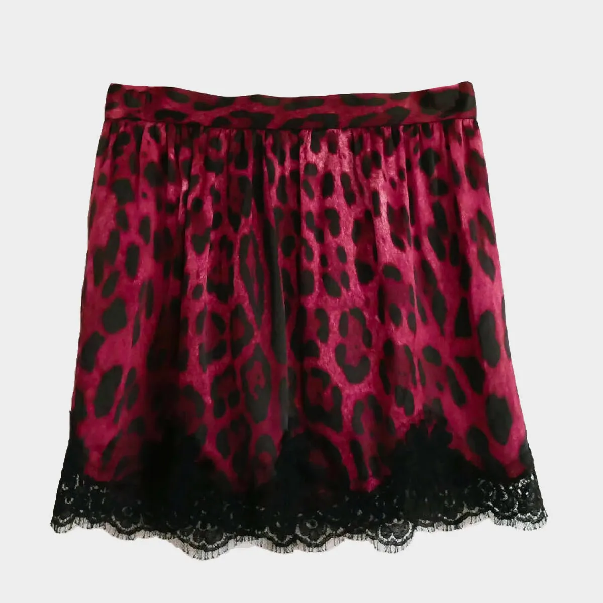Dolce & Gabbana burgundy leopard print silk mini skirt