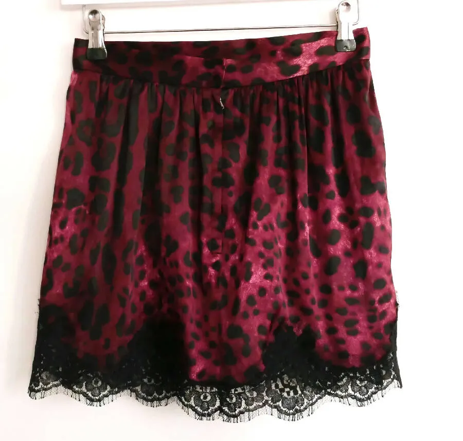Dolce & Gabbana burgundy leopard print silk mini skirt