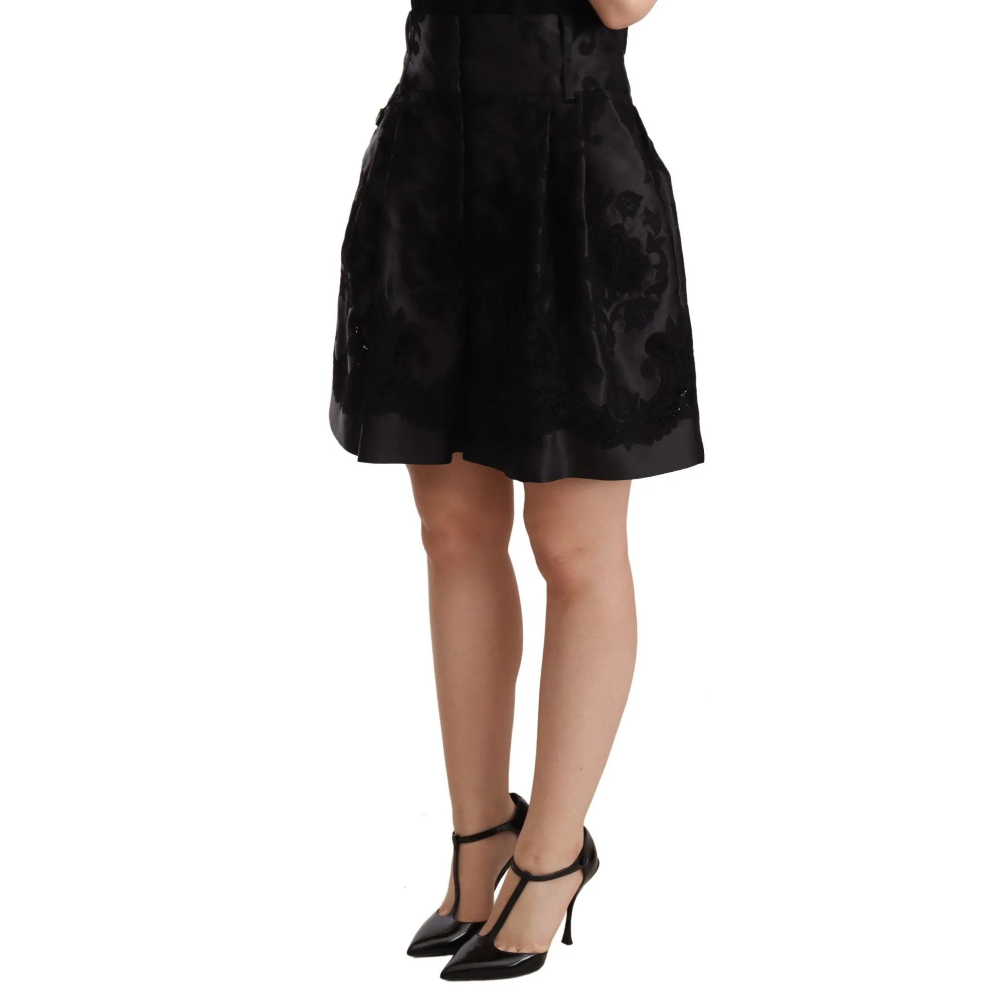 Dolce & Gabbana Elegant Black Floral Brocade Silk Shorts