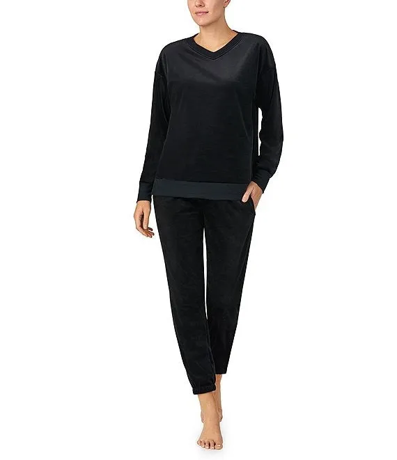 Donna Karan Sleep Long Sleeve V-Neck Solid Fleece Coordinating Lounge Top