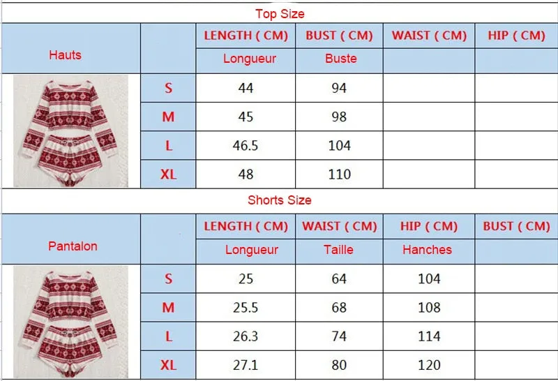 DressBetty - Christmas Flannel Pajamas Set Long Sleeve Crop Top Shorts 2Pcs Sleepwear