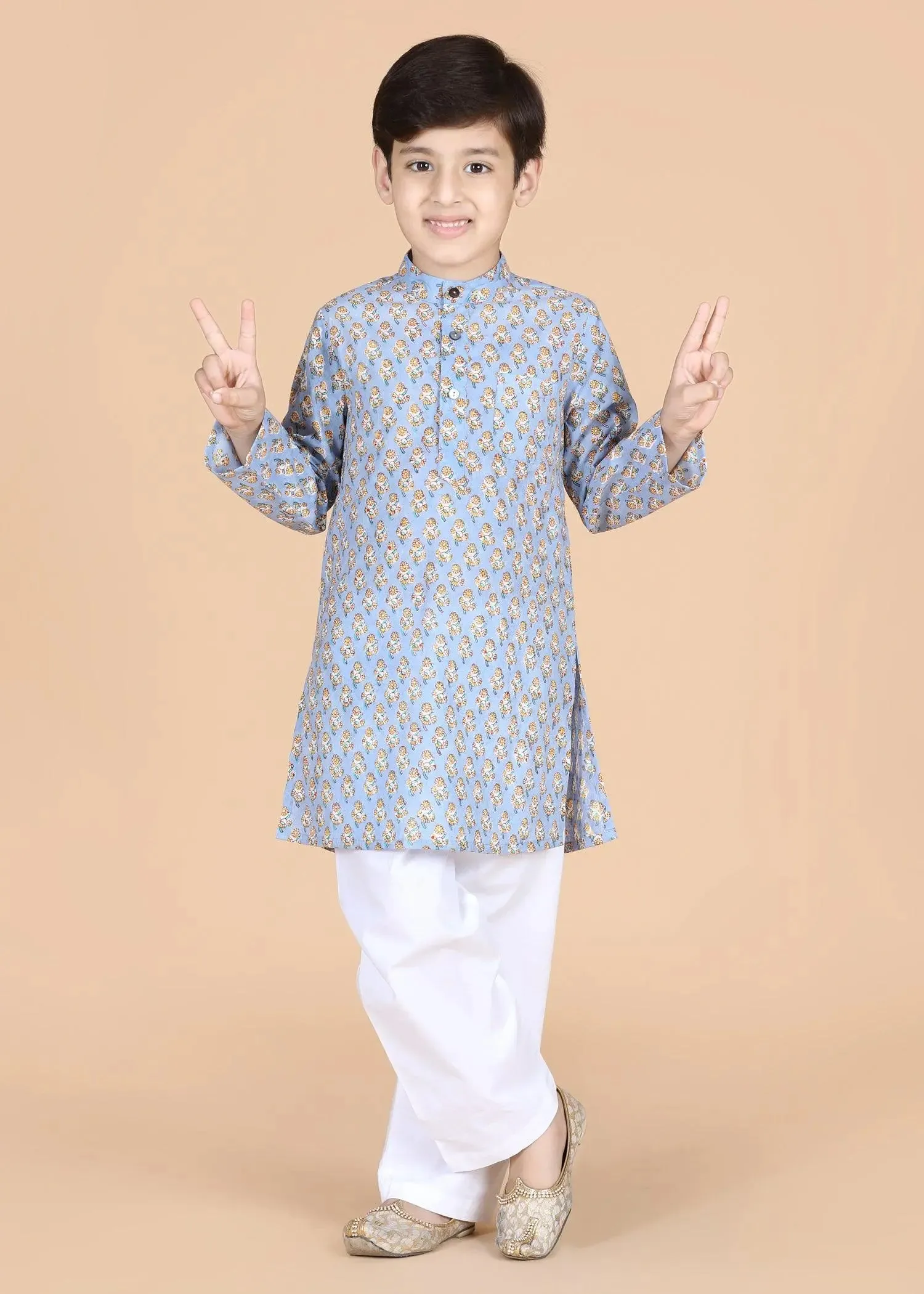 Dusty Blue Cotton Full Sleeve Kurta Boys (6 Months-12 Yrs)