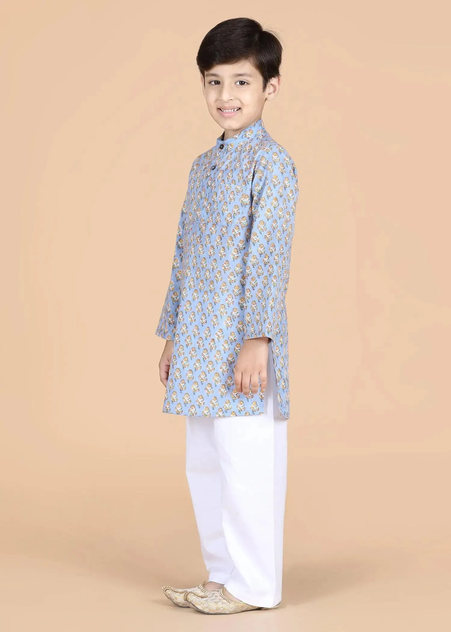 Dusty Blue Cotton Full Sleeve Kurta Boys (6 Months-12 Yrs)