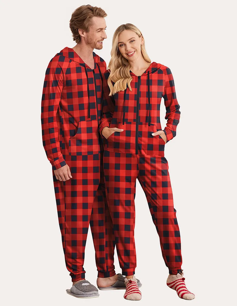 Ekouaer Christmas Couples Hooded Onesie Pajamas (US Only)