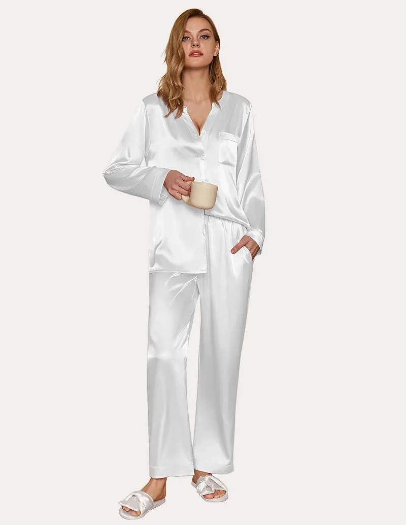 Ekouaer Satin Long Sleeve Button Down Pajamas Set (US Only)