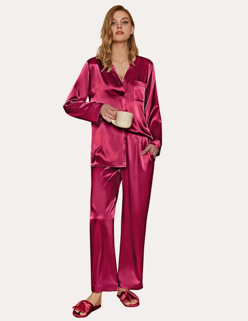Ekouaer Satin Long Sleeve Button Down Pajamas Set (US Only)