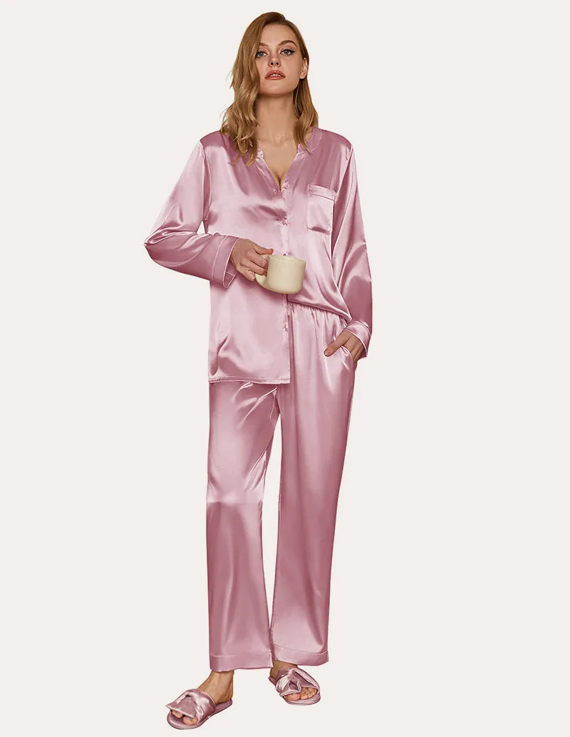 Ekouaer Satin Long Sleeve Button Down Pajamas Set (US Only)