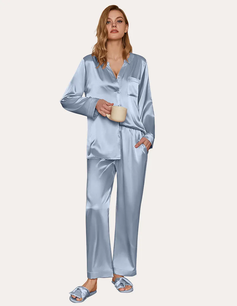 Ekouaer Satin Long Sleeve Button Down Pajamas Set (US Only)