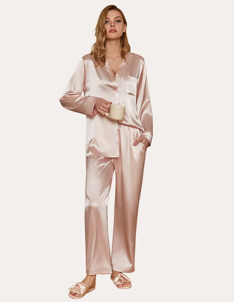 Ekouaer Satin Long Sleeve Button Down Pajamas Set (US Only)