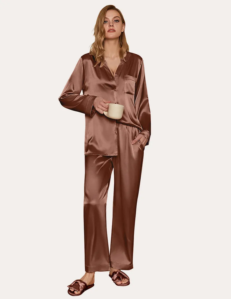 Ekouaer Satin Long Sleeve Button Down Pajamas Set (US Only)