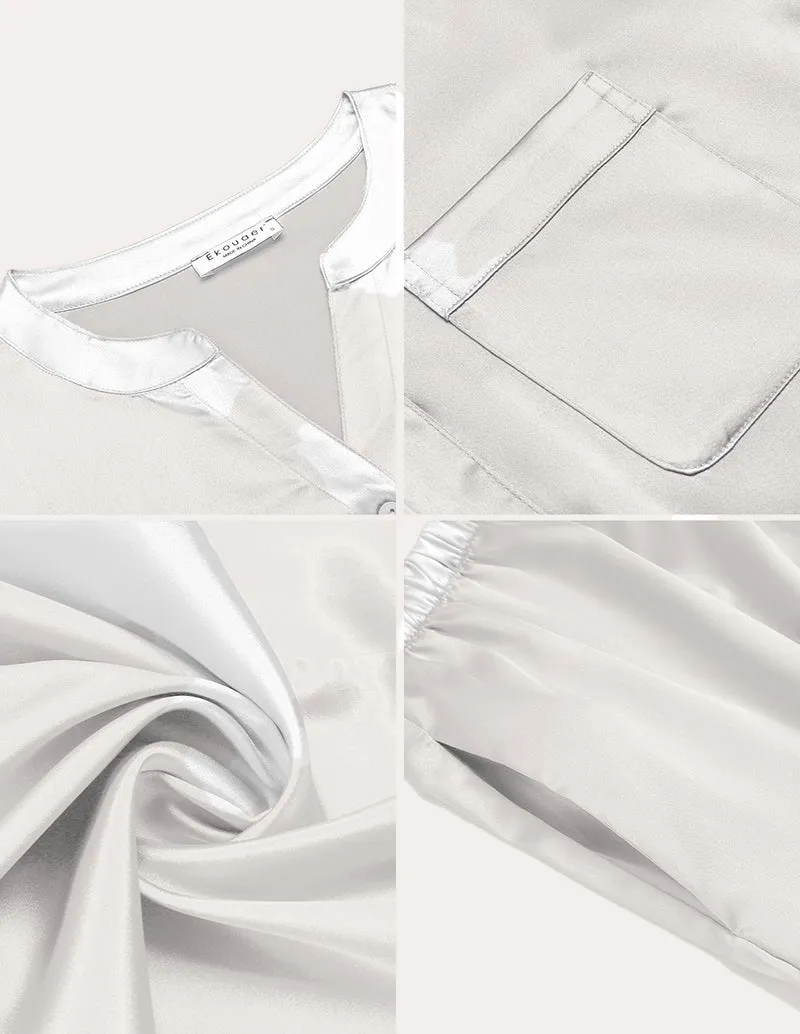 Ekouaer Satin Long Sleeve Button Down Pajamas Set (US Only)