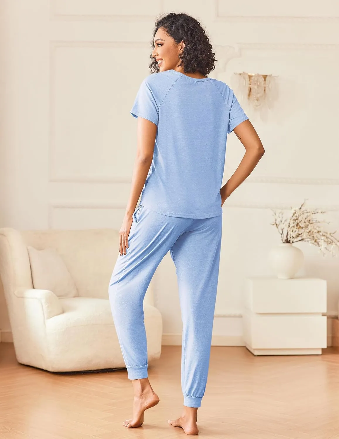 Ekouaer Womens Pajama Sets 2 Piece Pjs Short Sleeve Lounge Sets Joggers Pants Sleepwear Soft Outfits S-XXL