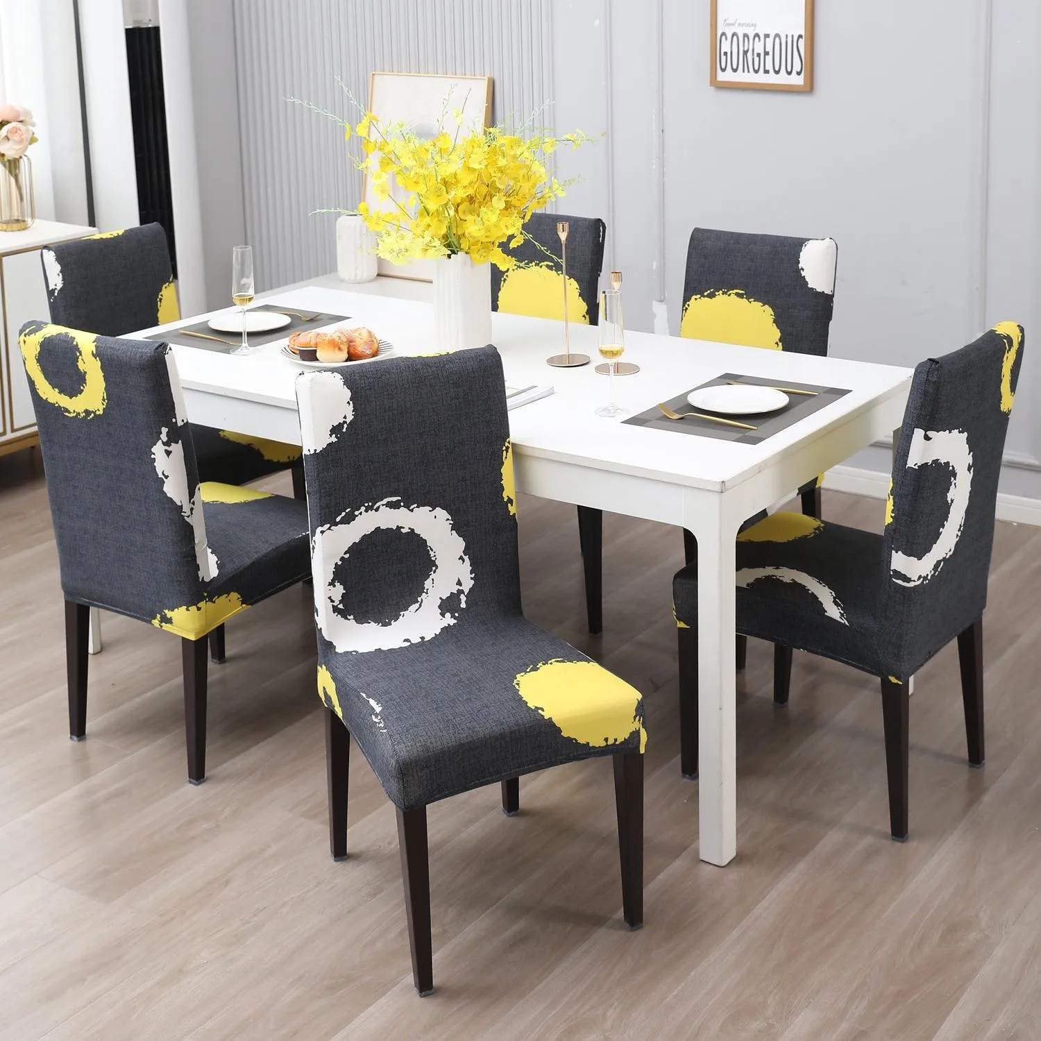 Elastic Stretchable Dining Chair Cover, Charcoal Ring