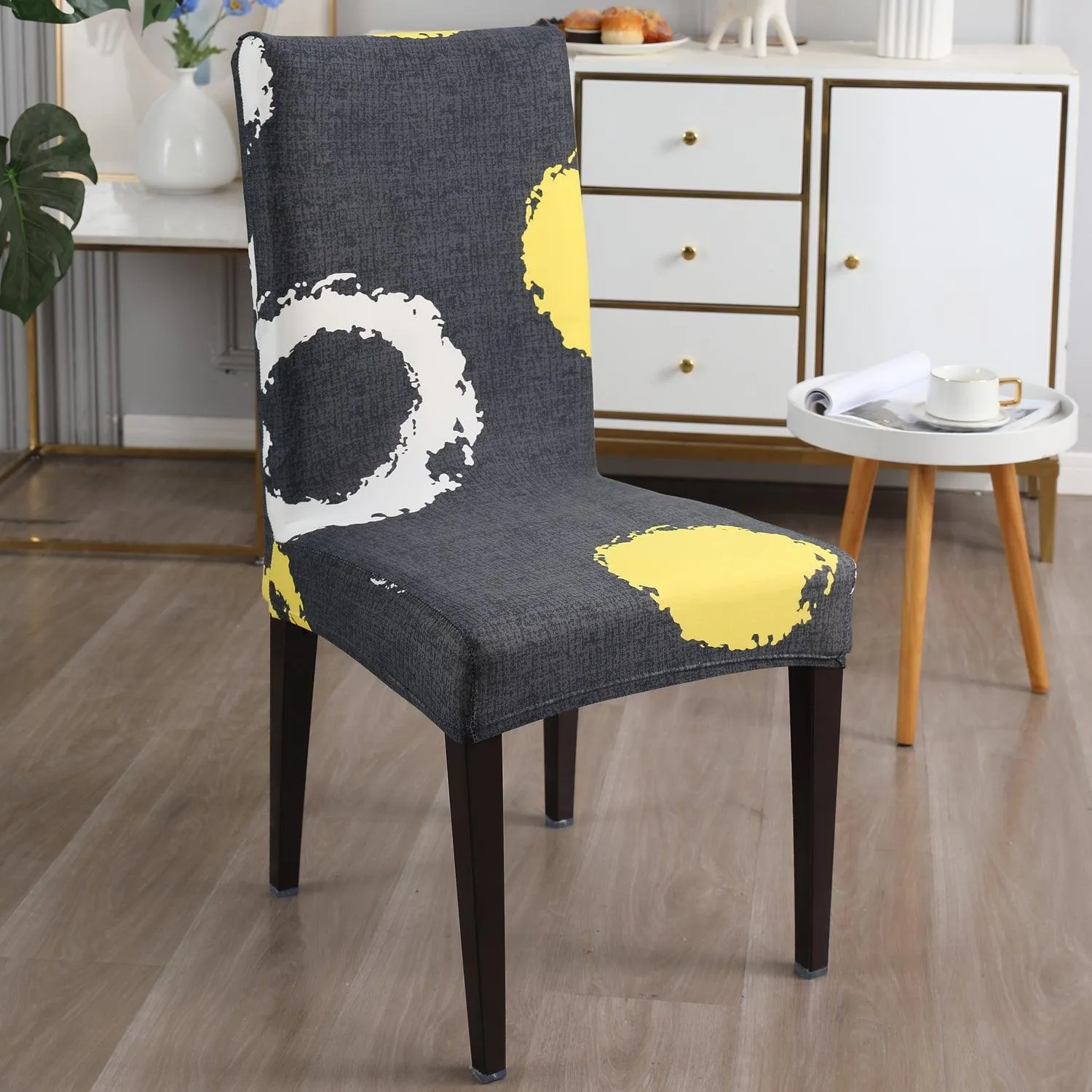 Elastic Stretchable Dining Chair Cover, Charcoal Ring
