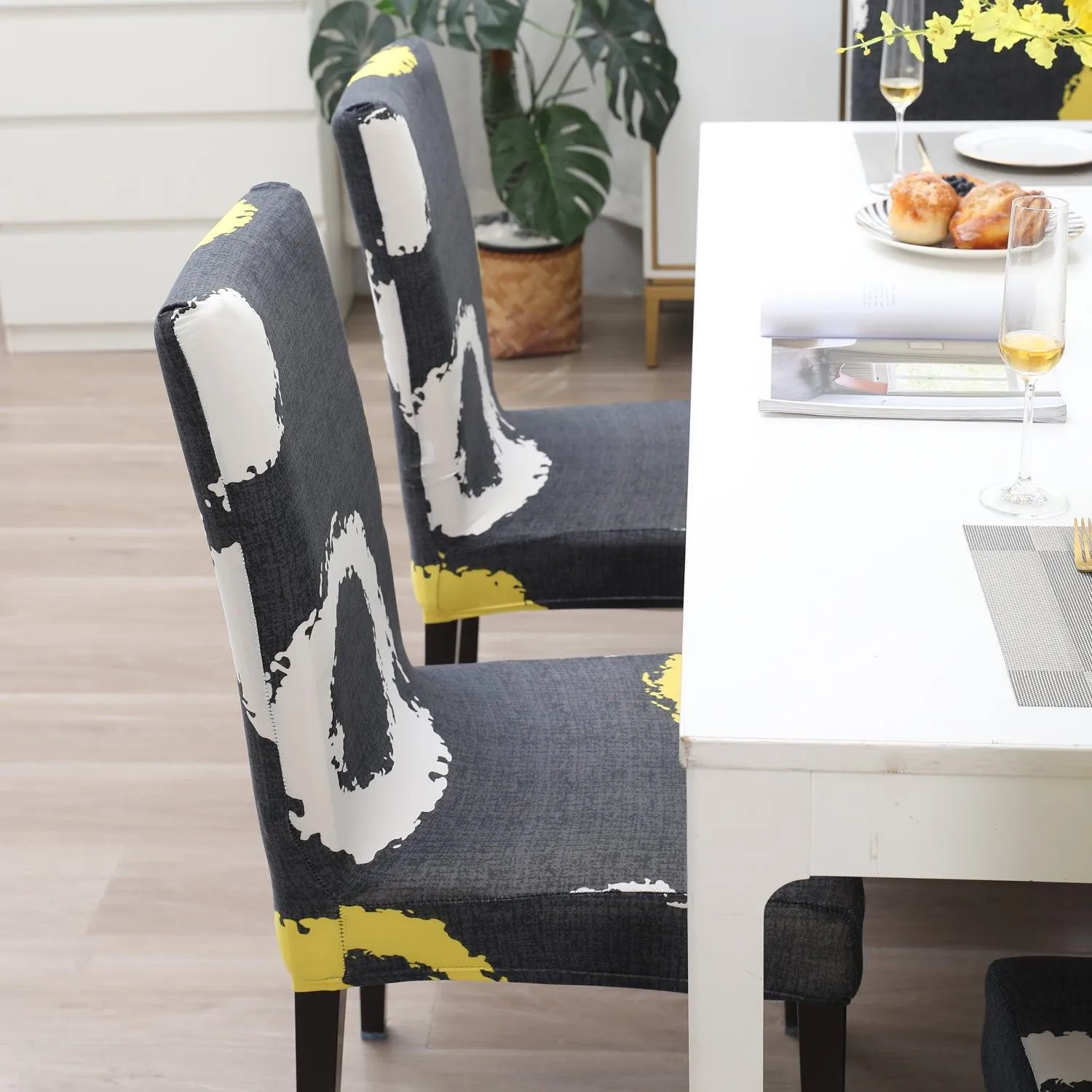 Elastic Stretchable Dining Chair Cover, Charcoal Ring