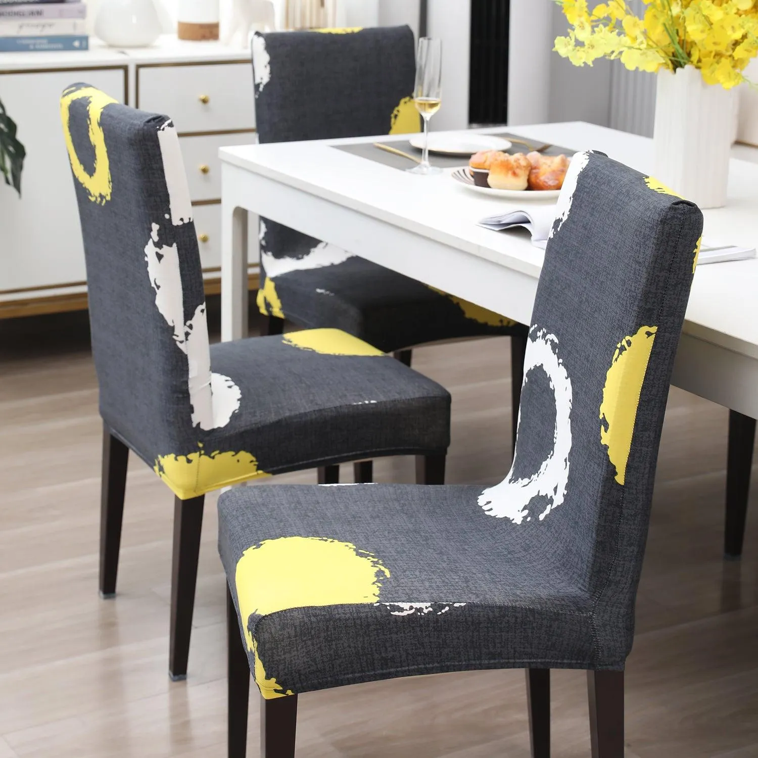Elastic Stretchable Dining Chair Cover, Charcoal Ring