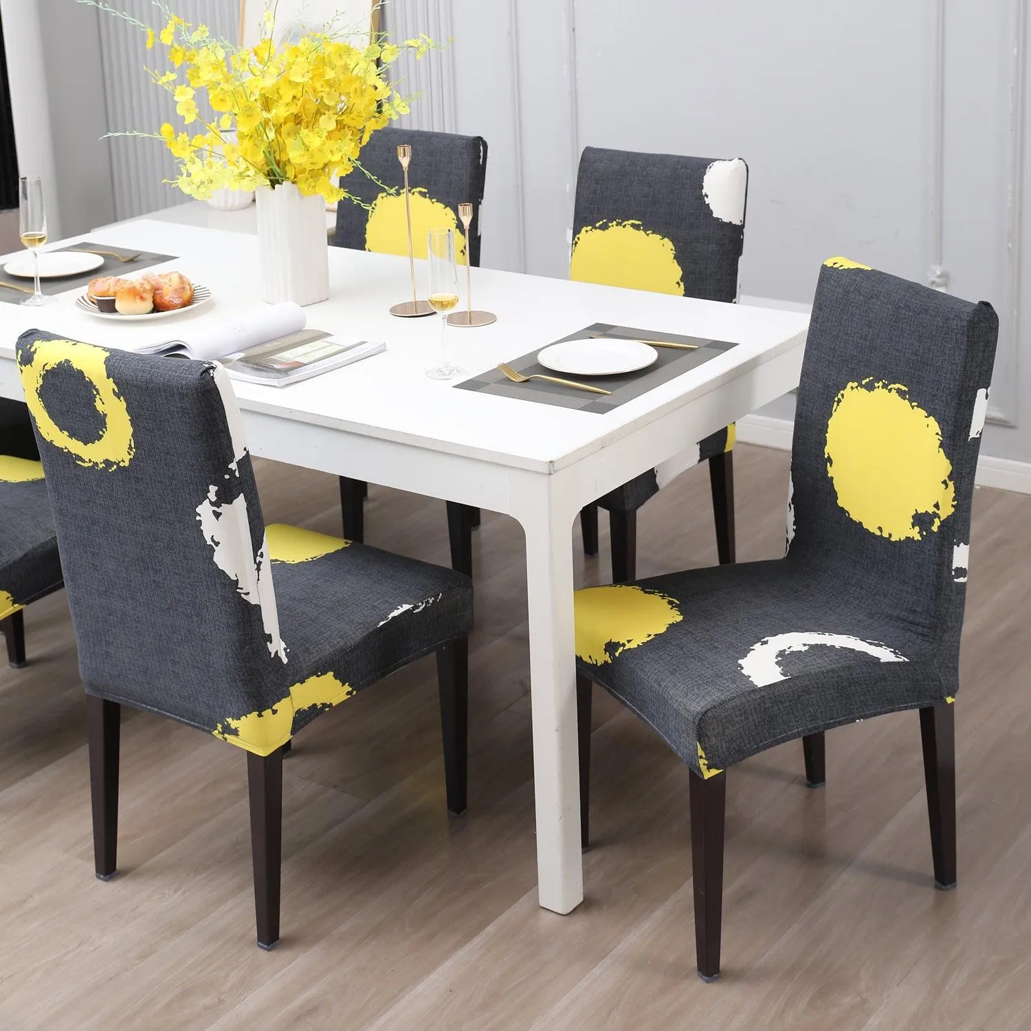 Elastic Stretchable Dining Chair Cover, Charcoal Ring