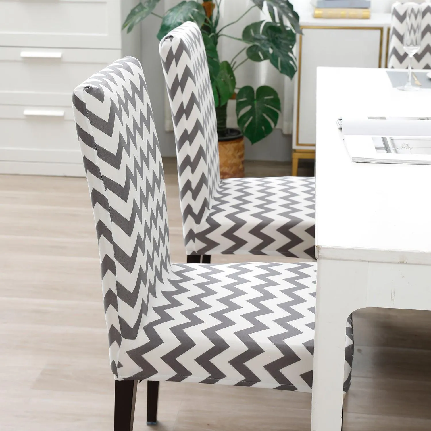 Elastic Stretchable Dining Chair Cover, Chevron Grey