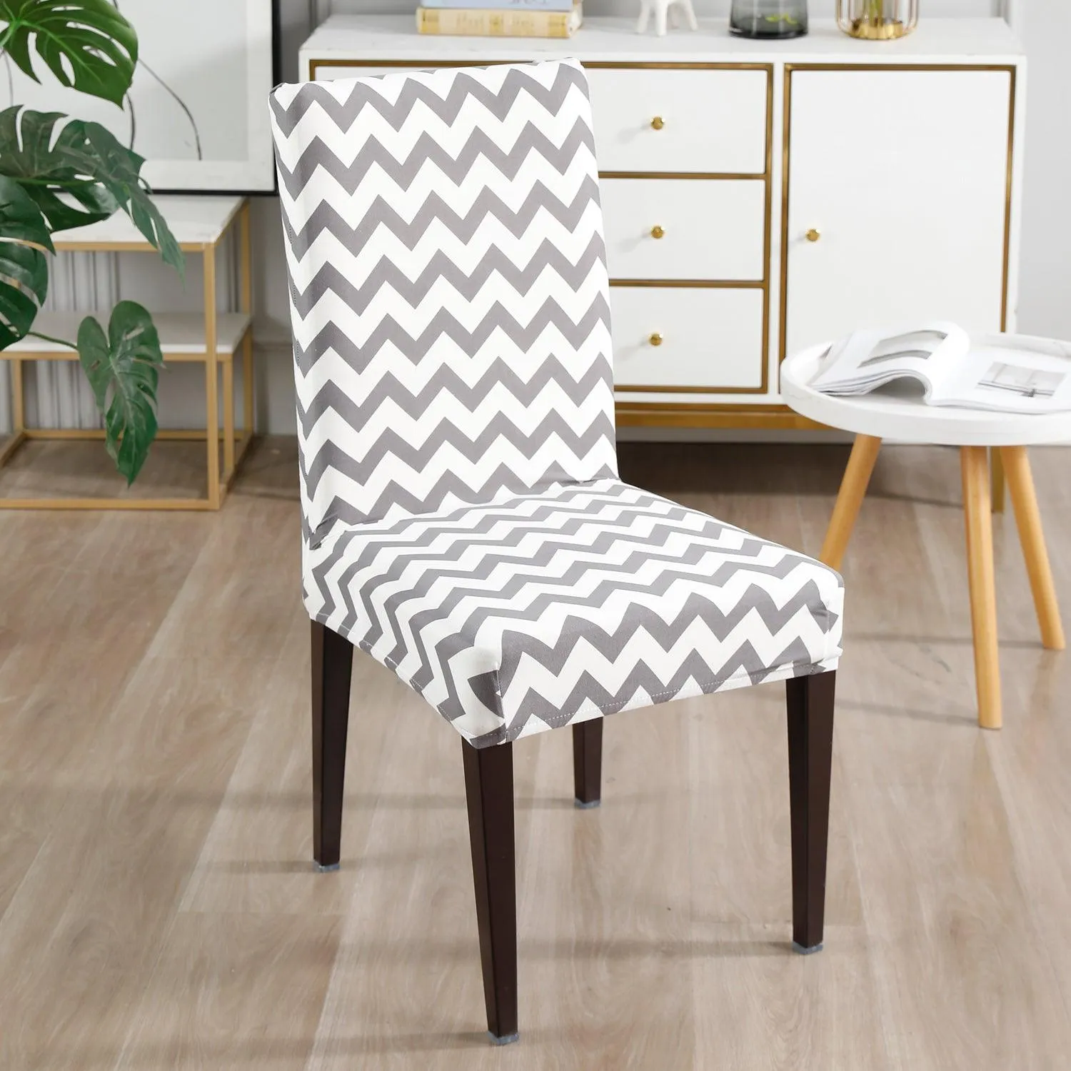 Elastic Stretchable Dining Chair Cover, Chevron Grey