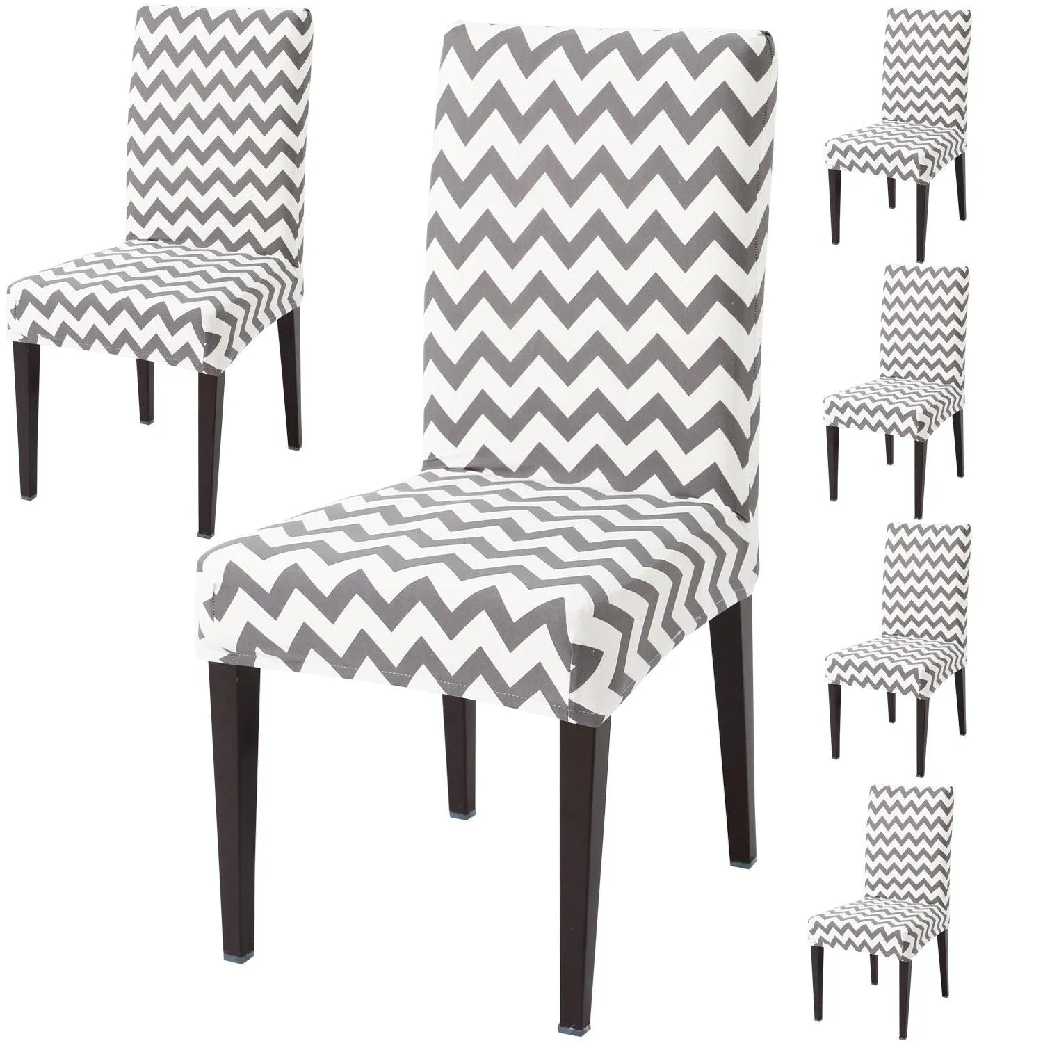 Elastic Stretchable Dining Chair Cover, Chevron Grey