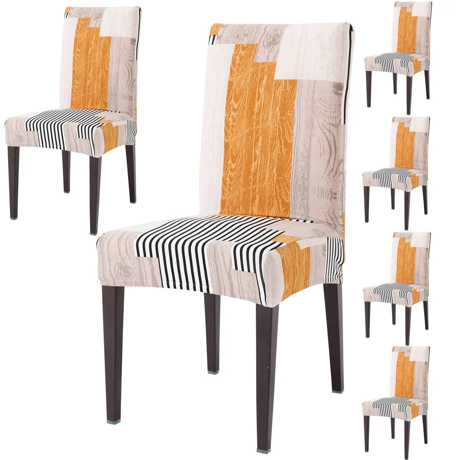Elastic Stretchable Dining Chair Cover, Ivory Linear lines