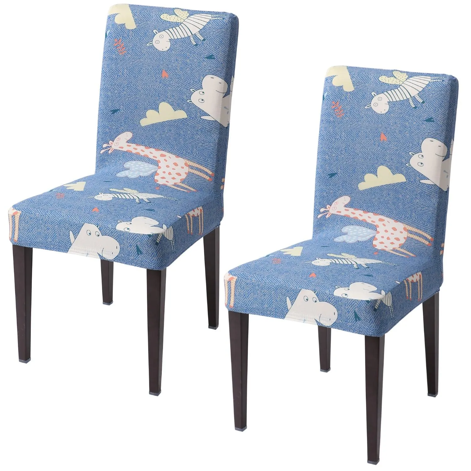 Elastic Stretchable Dining Chair Cover, Sky Blue Happy Animals