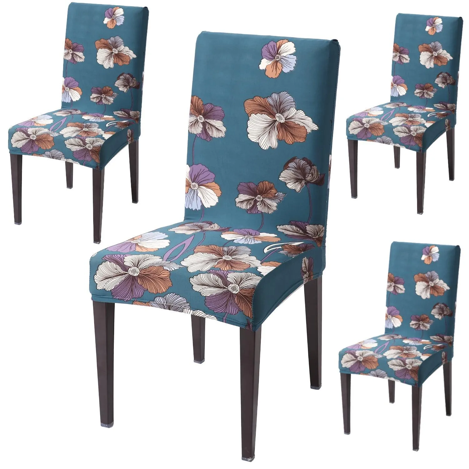 Elastic Stretchable Dining Chair Cover, Teal Blue Dragon Hibiscus