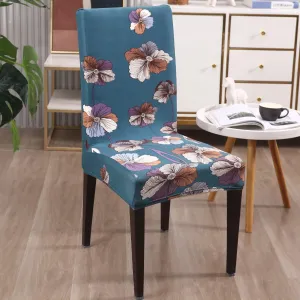 Elastic Stretchable Dining Chair Cover, Teal Blue Dragon Hibiscus