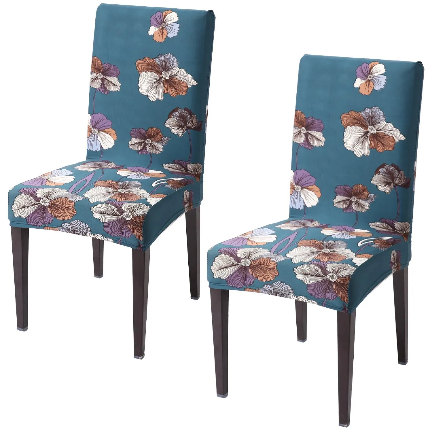 Elastic Stretchable Dining Chair Cover, Teal Blue Dragon Hibiscus